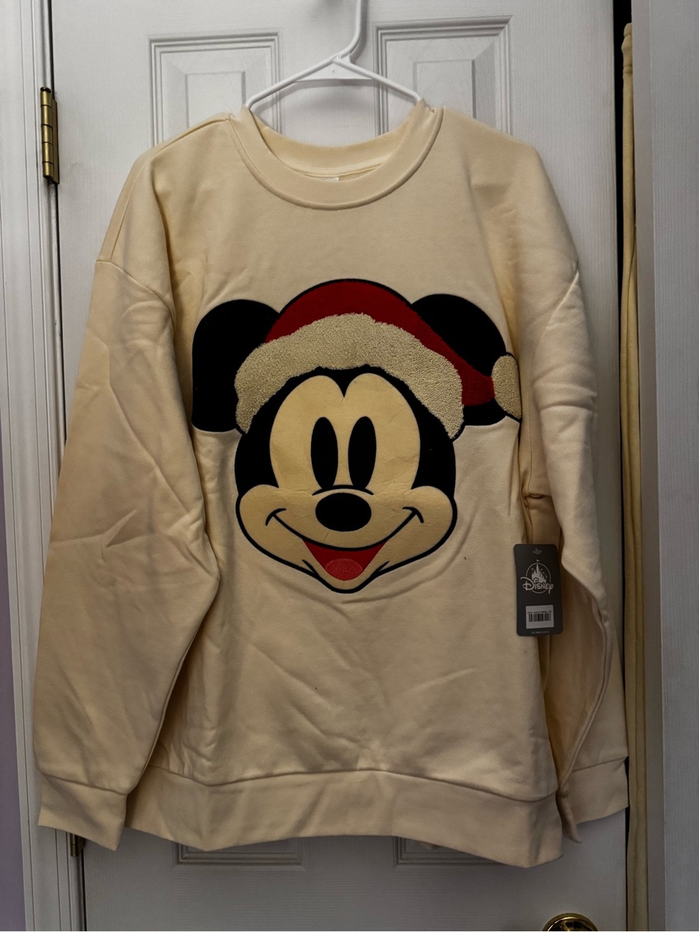 Disney Cream Sweatshirt with Mickey Mouse in Red Santa Hat